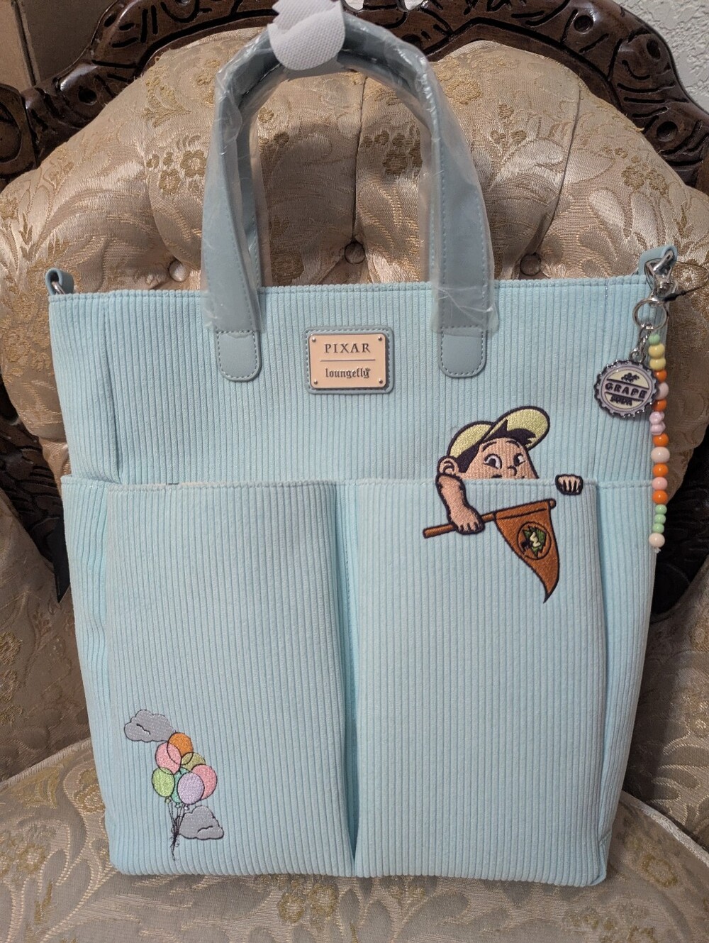 Blue Corduroy Disney Pixar Loungefly Tote Bag With Russell And Carl